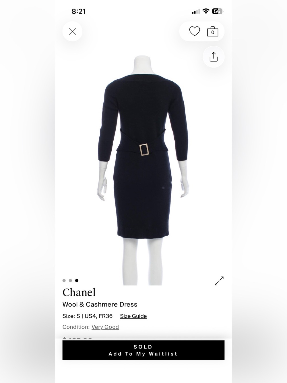 Vintage CHANEL Black Belted Midi Knit Dress with Champagne Buckle - Picture 5 of 6